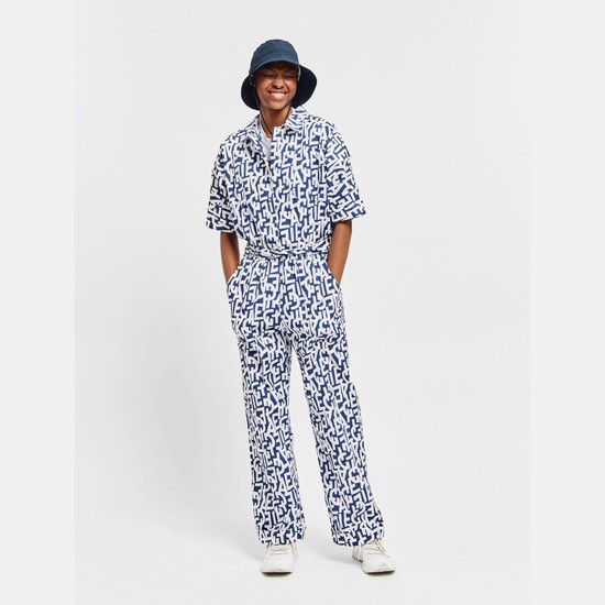 Aigle Cotton Summer Jumpsuit Pants Women White/Black ZA-53781